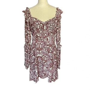 For Love & Lemons Georgi Coquette Lilac Paisley Babydoll Mini Dress Women Size L